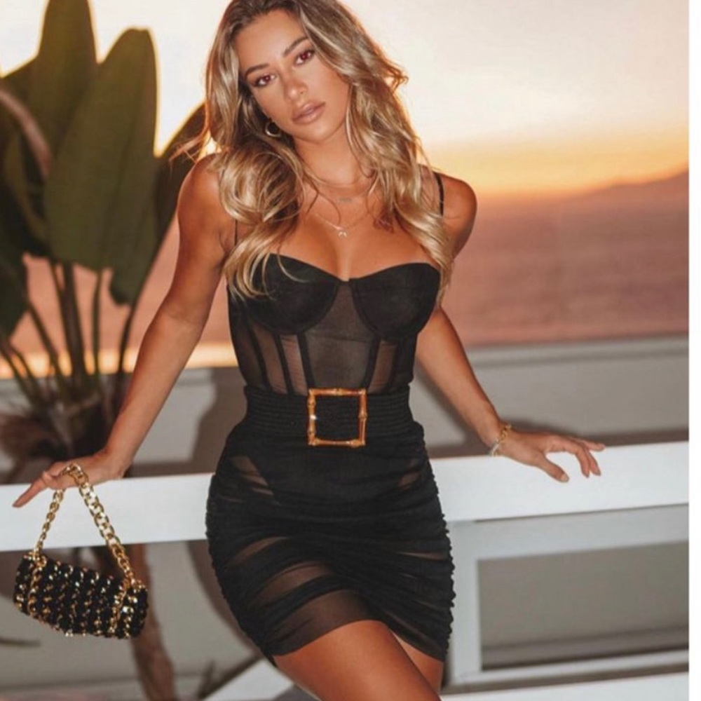 OH POLLY BLACK MESH MINI DRESS